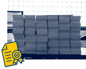 image of stacks of ballots with an icon of certified ballot