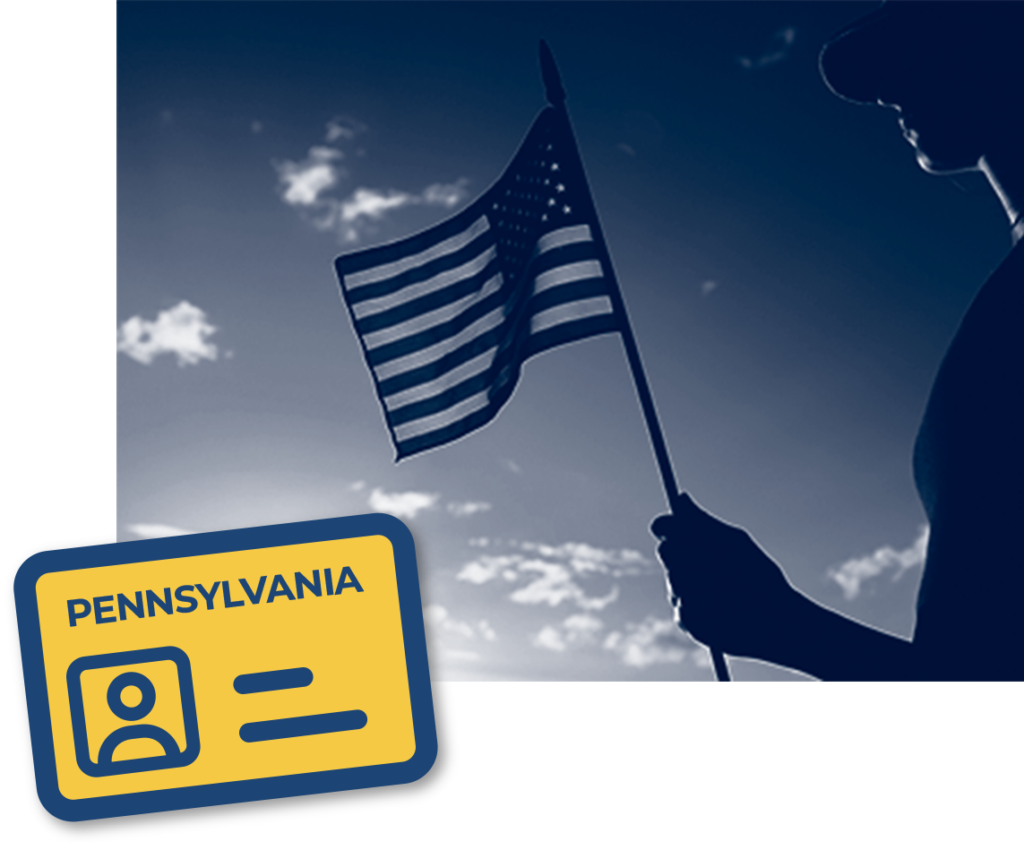 image of man holding a flag with a PA license icon